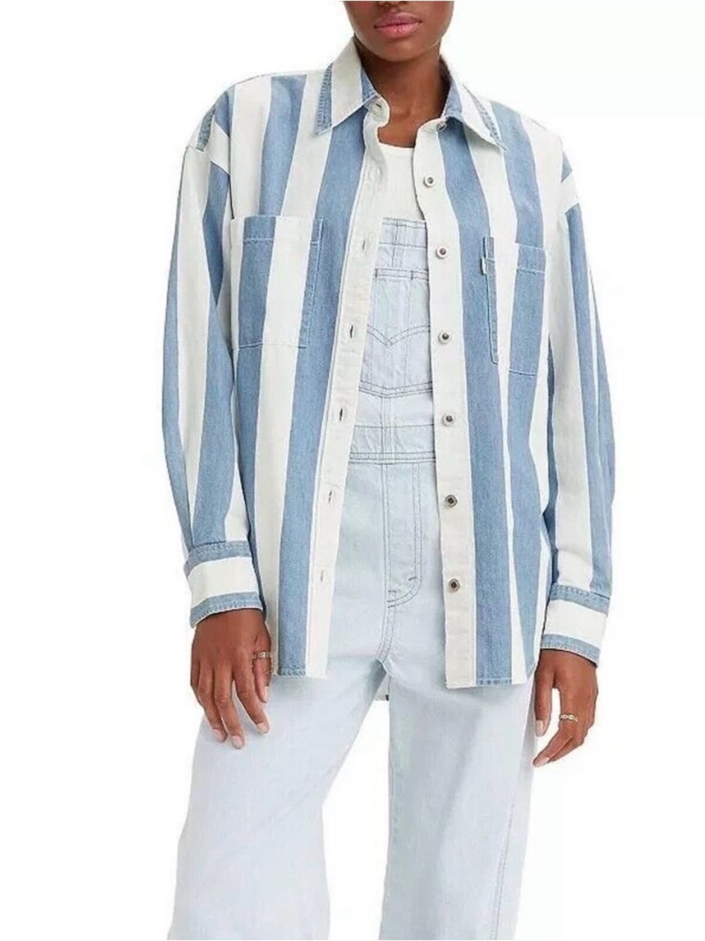 Levi’s SilverTab Striped Denim Overshirt Shacket Blue White Button Front M